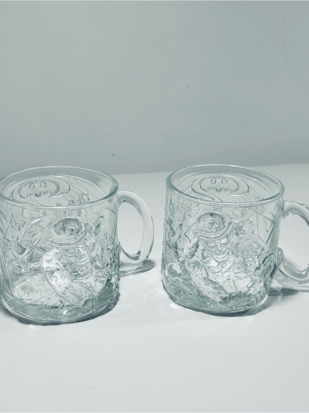 Vintage 1995 McDonald’s Batman Forever Glass Mug Set of 2 Anchor Hocking Riddler
